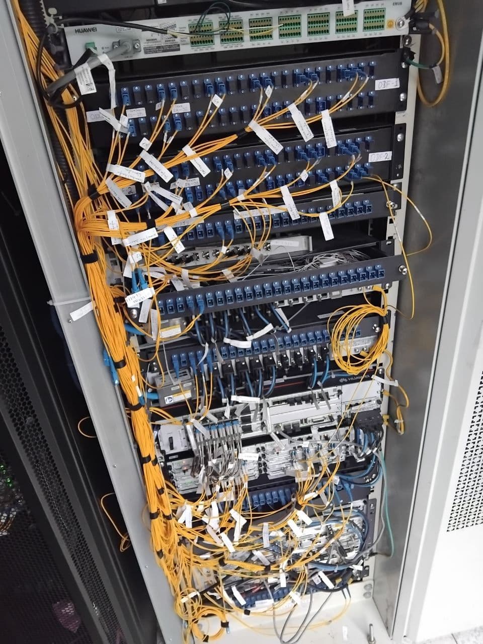 Fibre distribution frame - patched and labelled