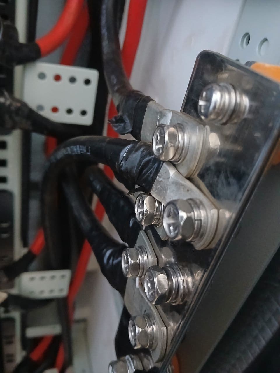 Lugged DC feeds - torqued and taped